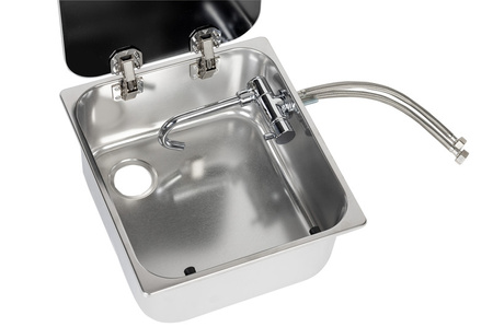 Zlew Carbest do zabudowy z pokrywą szklaną i kranem 35x32cm