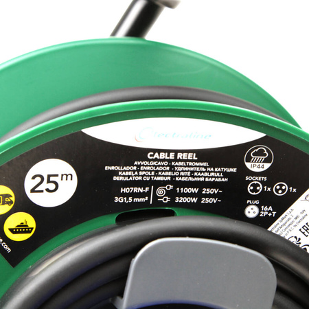 Przedłużacz kempingowy neopren CEE Schuko 25m z korbką, IP44