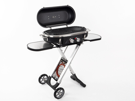 Grill gazowy 2-palnikowy na kółkach z bezpiecznikiem zapłonowym - 50 mbar