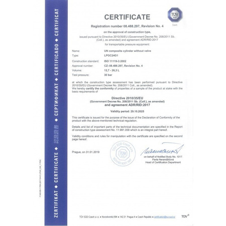 GasBank SINGLE 7.5 kg - LPG Butla Gazowa – DIN (G12 KLF) Wejście/Wyjście