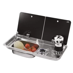 Kuchenka gazowa CAN FL1766 z szklaną pokrywą, 2 palniki i zlewozmywak