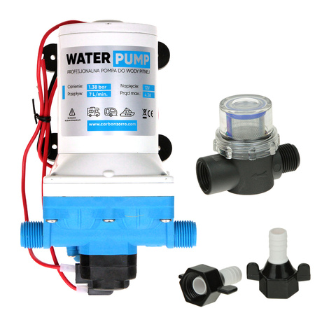 Water Pump WP7LPM 12 V drinking water pump, 7 l/min, 1.38 bar - 4-chamber with pressure switch and strainer