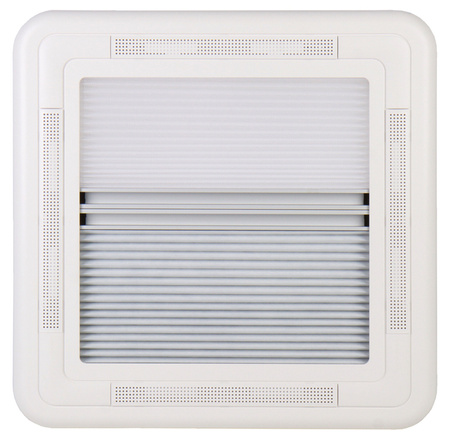 Aerodynamiczny okap dachowy z roletą zaciemniającą i moskitierą - 40 x 40 cm