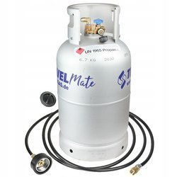 Butla gazowa LPG Alugas TravelMate 27,2 l (11 kg) z zewnętrznym przyłączem napełniania DISH M10 i wężem 1,5 m - zestaw do kampera