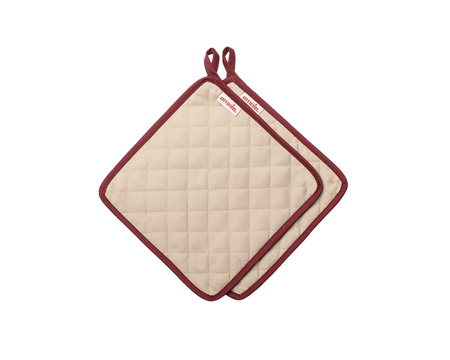 Omnia pot holders for the stovetop oven 24 x 24 cm, 2 pcs - beige with burgundy trim
