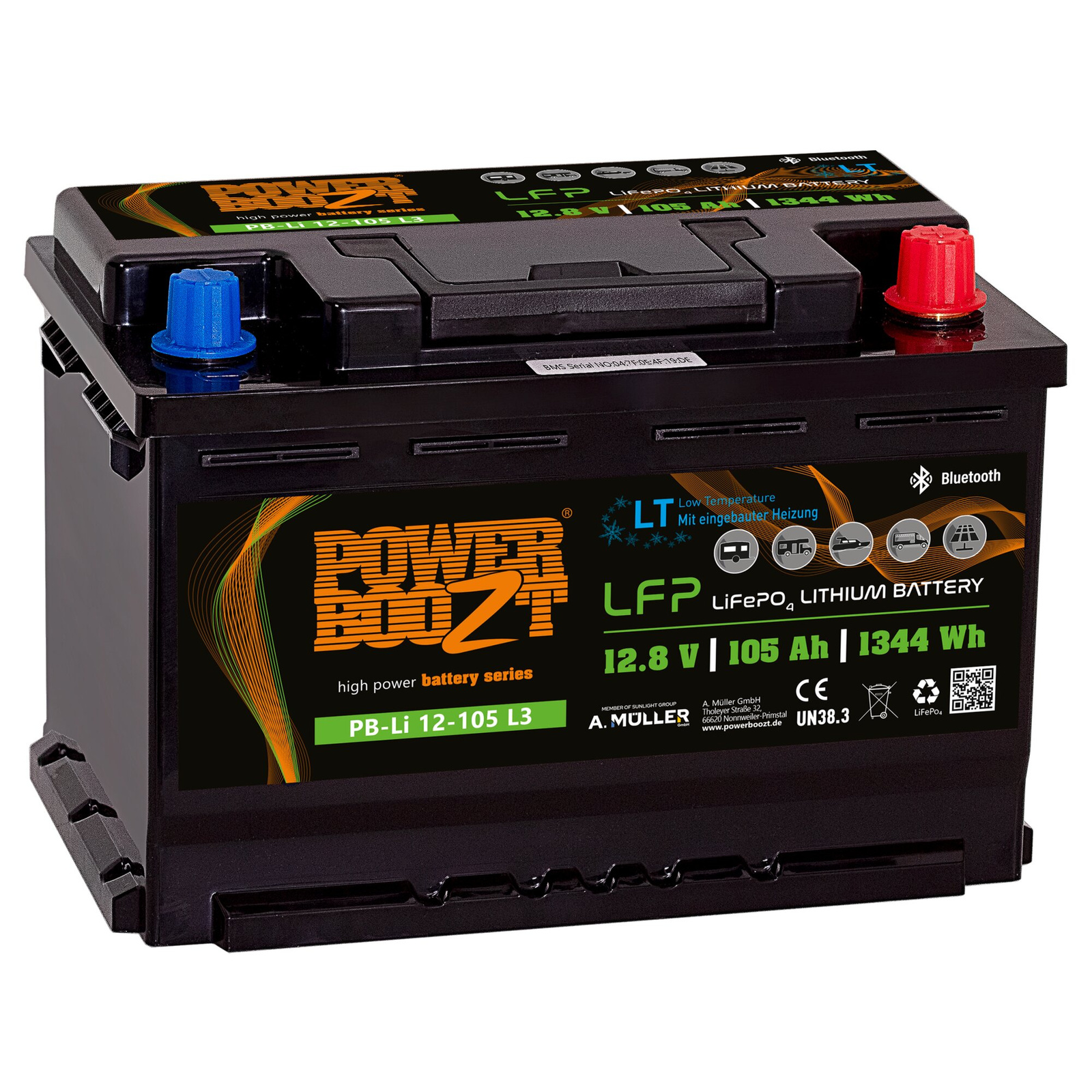 Akumulator litowo-jonowy Powerboozt 105Ah 12,8V do zimnej pogody