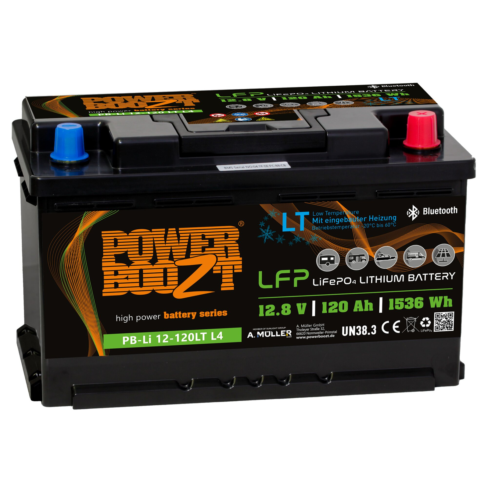 Akumulator litowo-jonowy Powerboozt 120Ah 12,8V do zimnej pogody