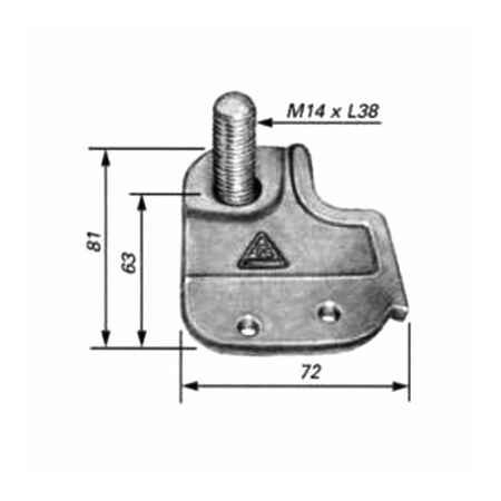 Płytka do przyspawania FBS krótka lewa, 72 mm, trzpień M14 × 38 mm