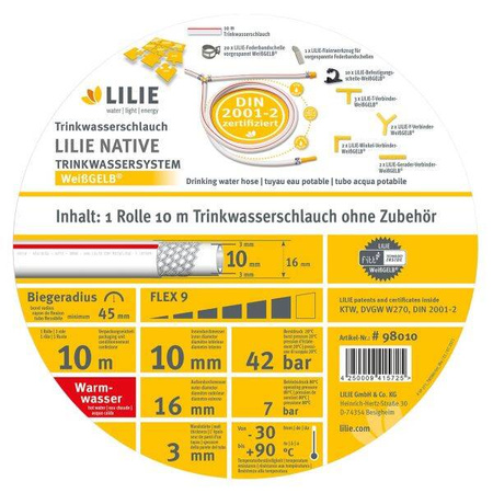 LILIE Wąż do ciepłej wody pitnej WeißGELB 10 x 16 mm 10 m - instalacja wody w kamperze