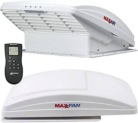 MaxxFan Deluxe Remote controlled roof fan, skylight for campervan, White, 40x40cm