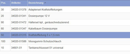 Fuel line 5x1.5mm for Combi D 6 E