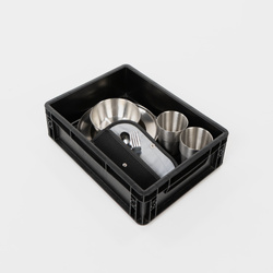 BOXIO COOK UP - naczynia i sztućce dla 4 osób w niskiej Euroboxie SOLO UP, 28 elementów