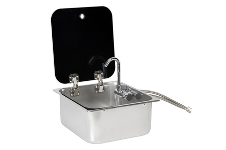 Zlew Carbest do zabudowy z pokrywą szklaną i kranem 35x32cm