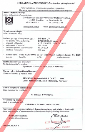 120L Podwieszany Zbiornik LPG Ø360mm na 1298mm do kamperów, przyczep, food trucków
