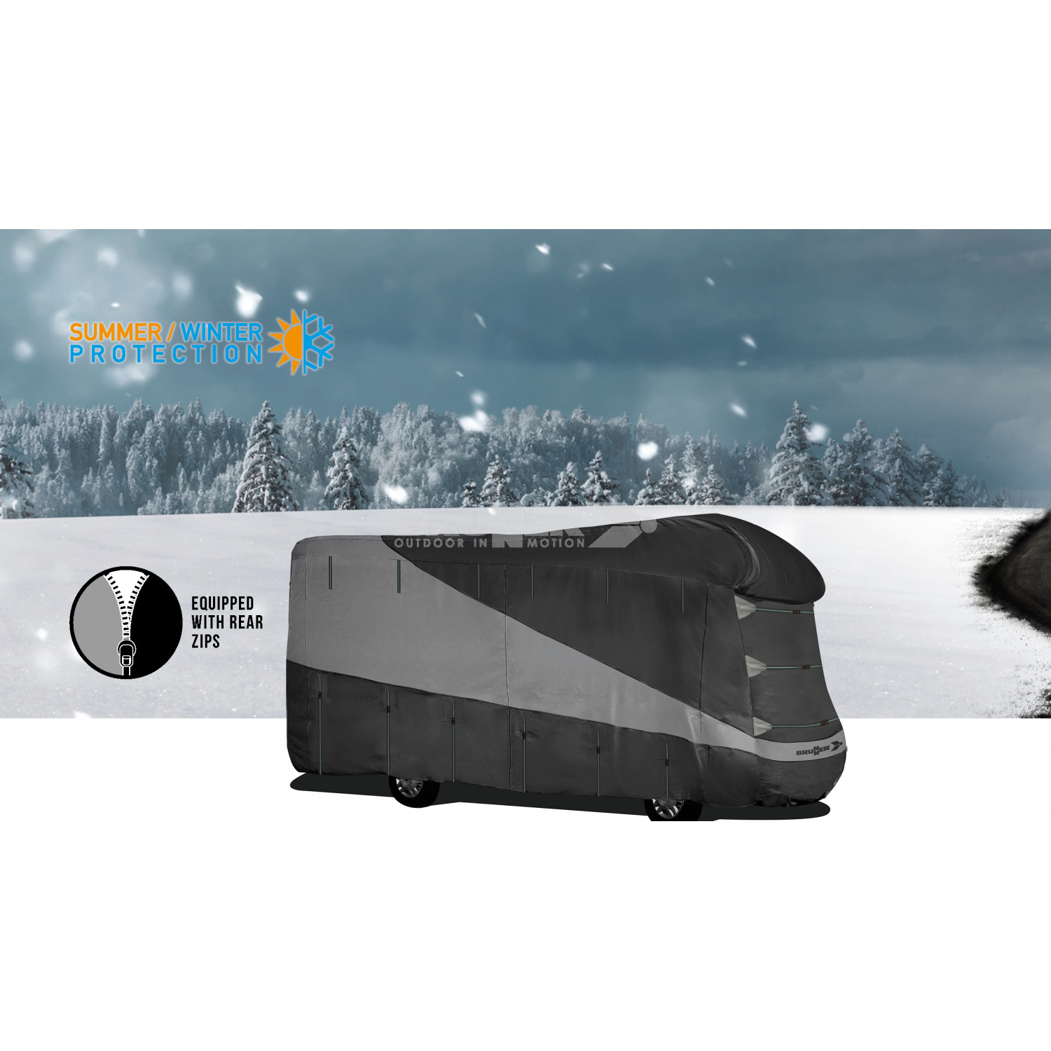 Motorhome in a Brunner Design 12M cover in winter