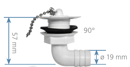 Odpływ kątowy z korkiem do zlewu otwór 30mm odpływ 19mm FAWO