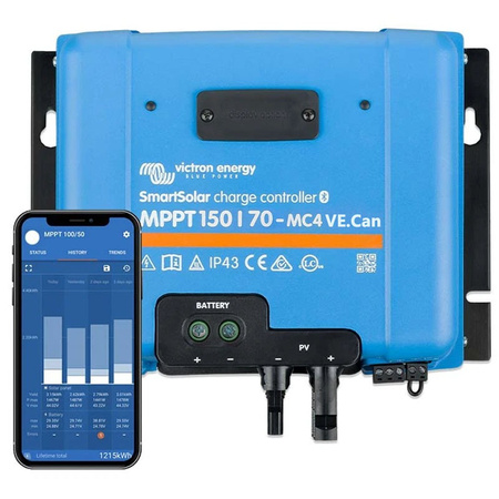Victron SmartSolar MPPT 150/70-MC4 VE.Can regulator solarny 70 A, 12/24/48 V, Bluetooth