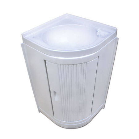 Umywalka narożna z białą szafką