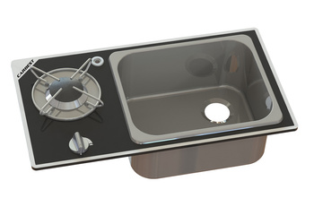 Kombinacja płyty kuchennej i zlewu - 1-palnikowa z bezpiecznym szkłem