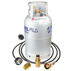 Butla gazowa LPG Alugas TravelMate 27,2 l (11 kg) z zewnętrznym przyłączem napełniania DISH M10, wężem 1,5 m i adapterami - zestaw do kampera
