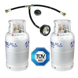 2 x butla gazowa LPG Alugas TravelMate 27,2 l (11 kg) z zewnętrznym przyłączem napełniania DISH M10 i wężem 2,5 m - zestaw do kampera